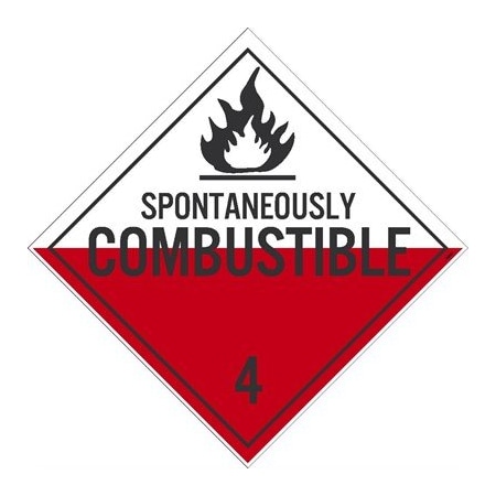 Spontaneously Combustible 4 Dot Placard Sign, Pk10, Material: Adhesive Backed Vinyl